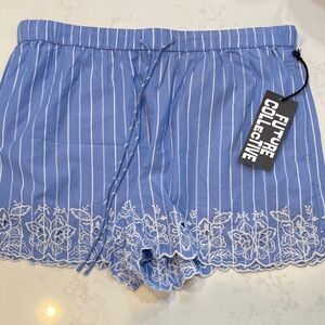 NWT Future Collective Floral Embroidered Blue Shorts Size Large